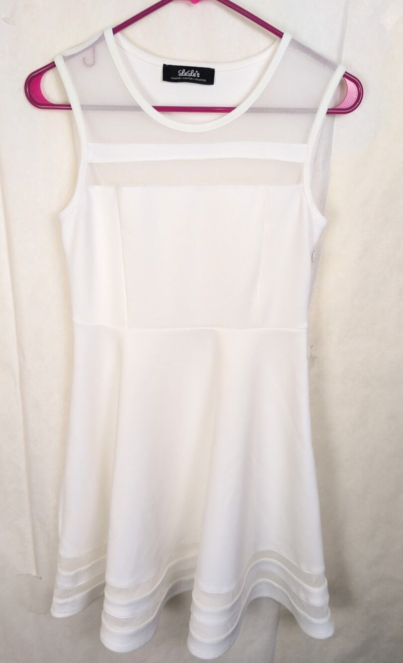 Lulu's white sheer mess skater dress Size Small Bridal Ethereal Retro Clean Girl